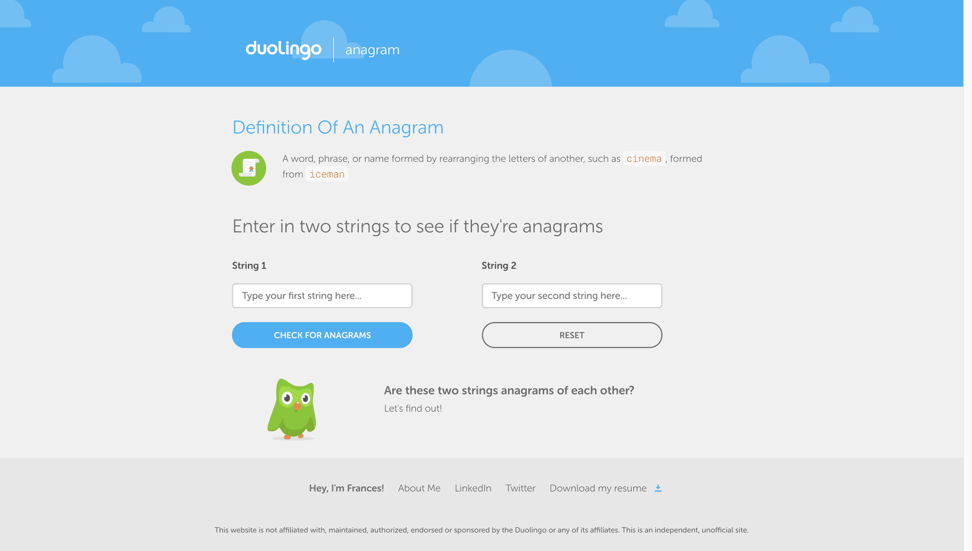 Duolingo Anagram Checker