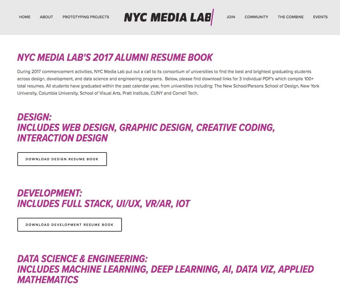 NYC Media Lab Resume Feature