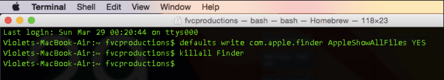 Show Hidden Files Command in Terminal