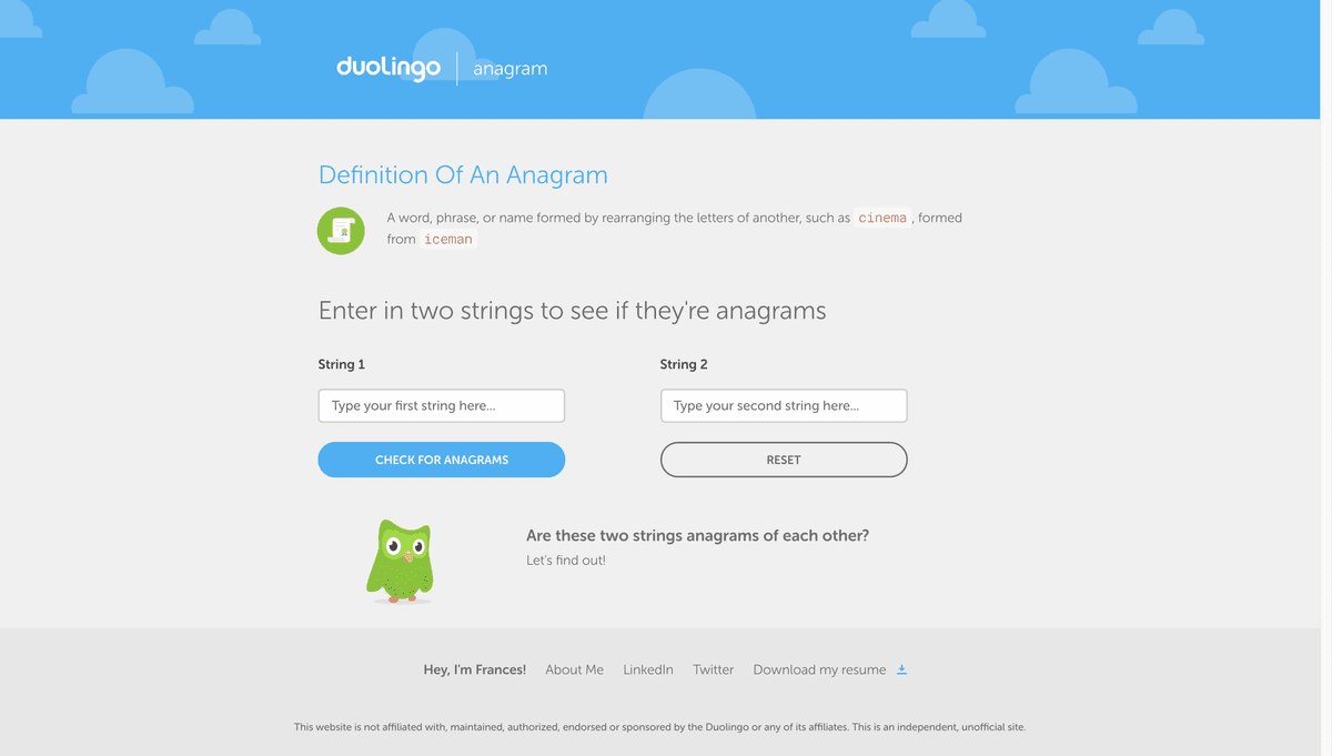 Duolingo Anagram Checker